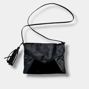 boho whimsigoth black leather & suede tassel shoulder / crossbody bag ASOS